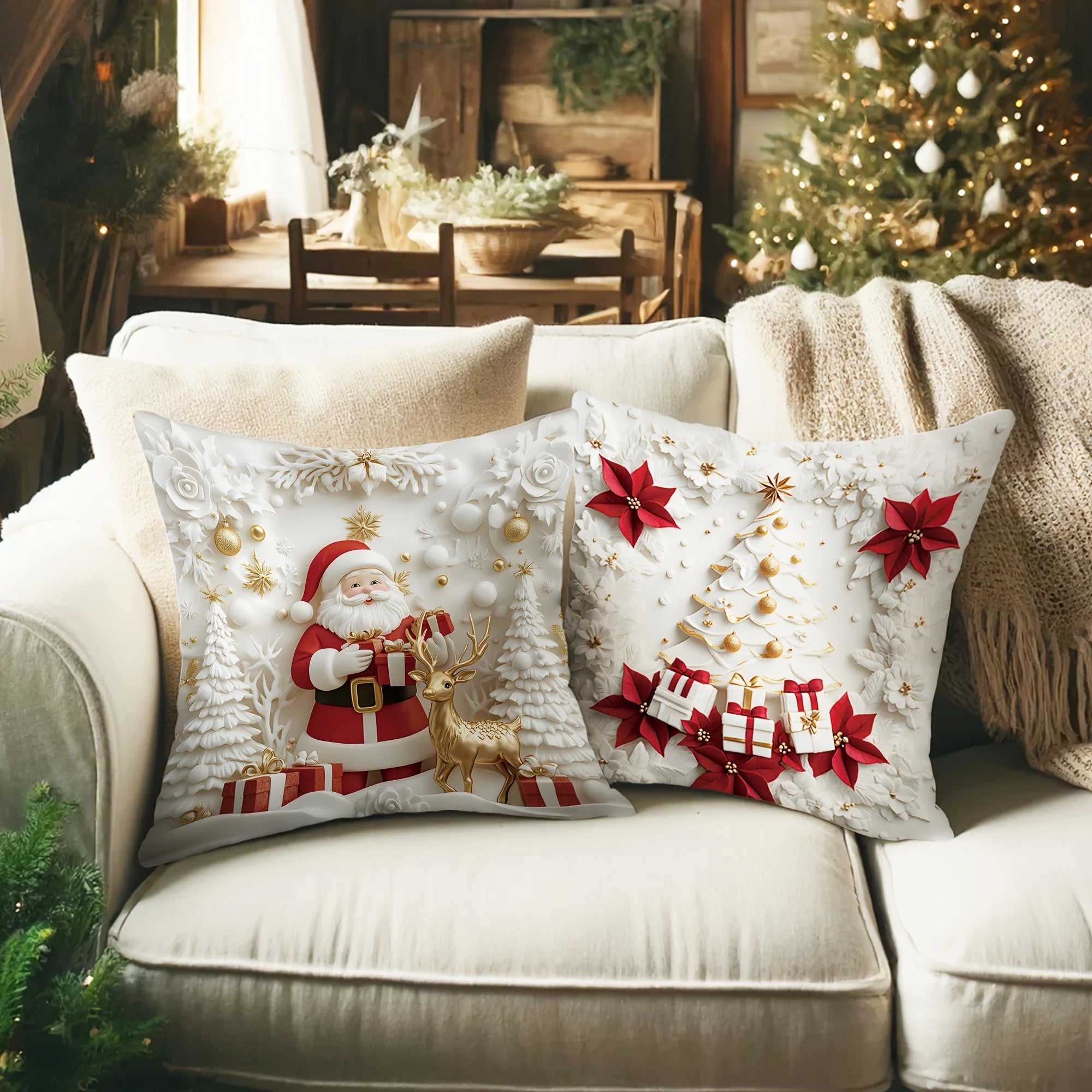 The 1-piece 2D Christmas pillow cover is a simple yet stylish way to add holiday spirit to your home. Featuring vibrant, festive designs such as snowflakes, Santa, or reindeer.