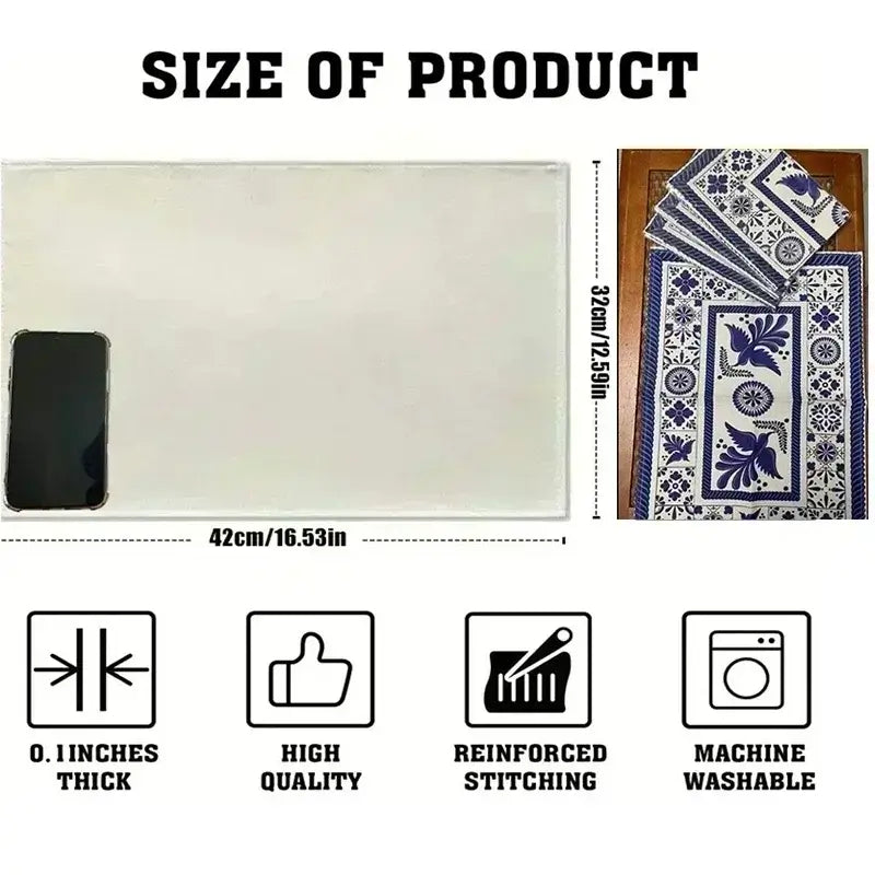 Halloween Table Placemats - Linen 4PCS with size and care instructions. Features 0.1 inch thickness, reinforced stitching, and machine washable fabric.