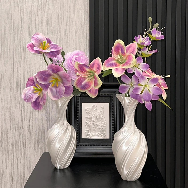 Modern Style Vase Room Decoration Plastic Flower Vase Wihte Black Flower Bottle Aesthetic Floral Arrangement Display Vase -