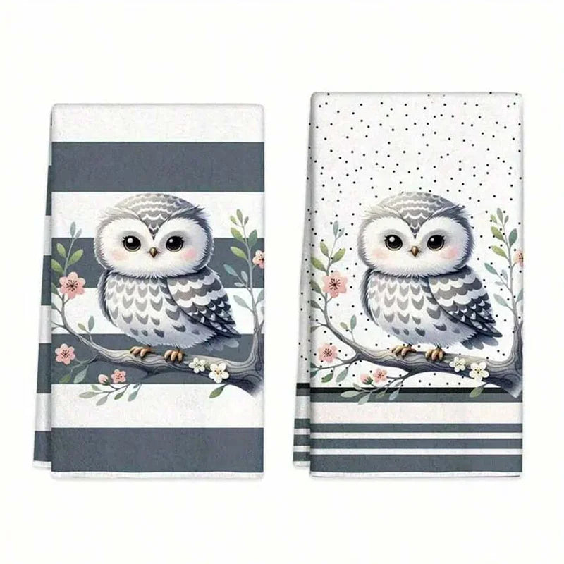 2Pcs, Cute Owl Kitchen Towels Set