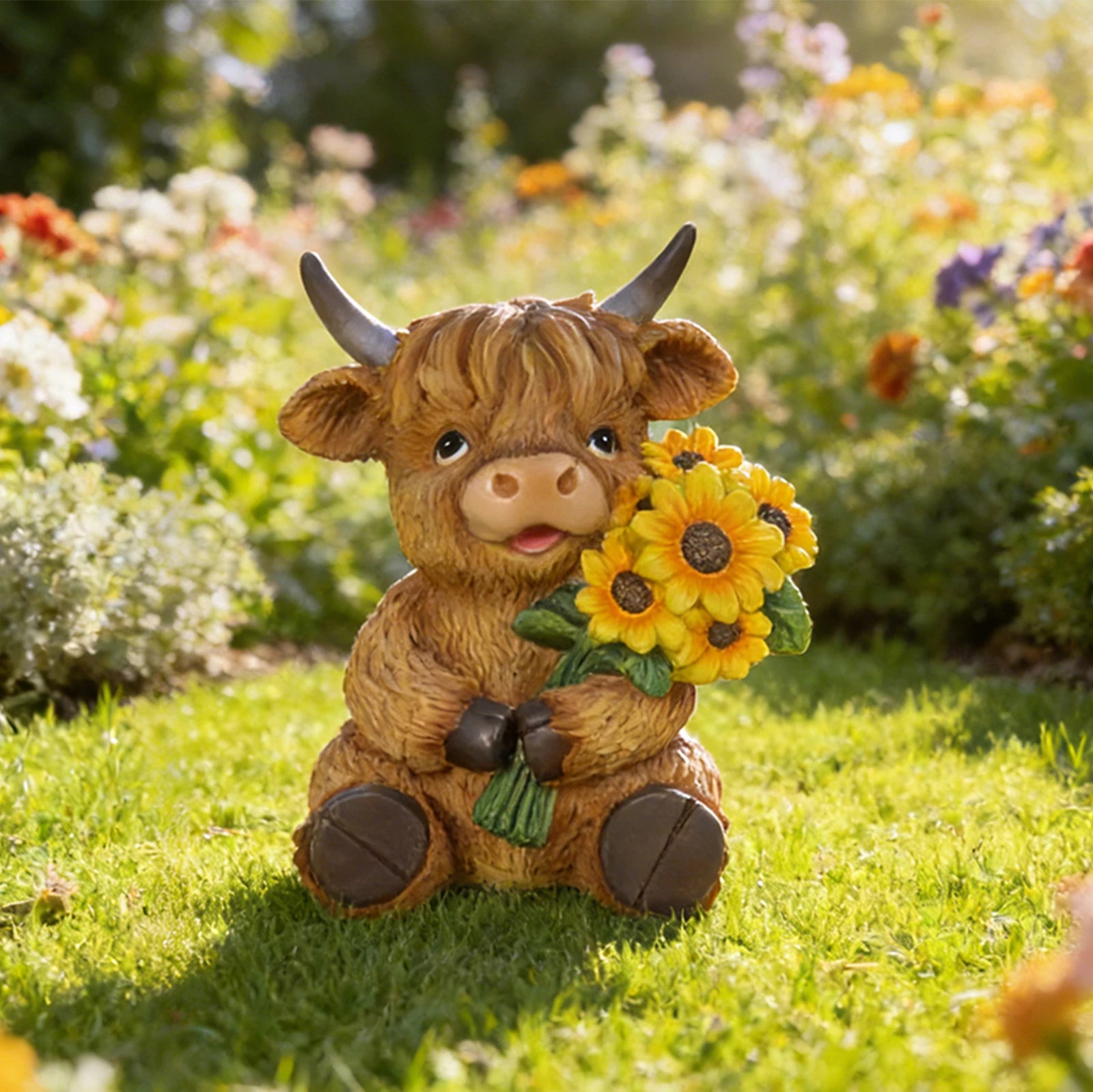 Highland Cow Sculpture Adorable Resin Animal