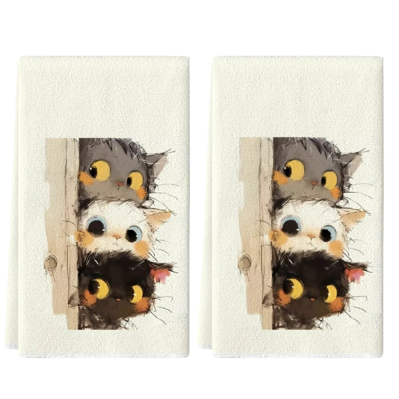 2Pcs, Three Cats Kitchen Towel Set