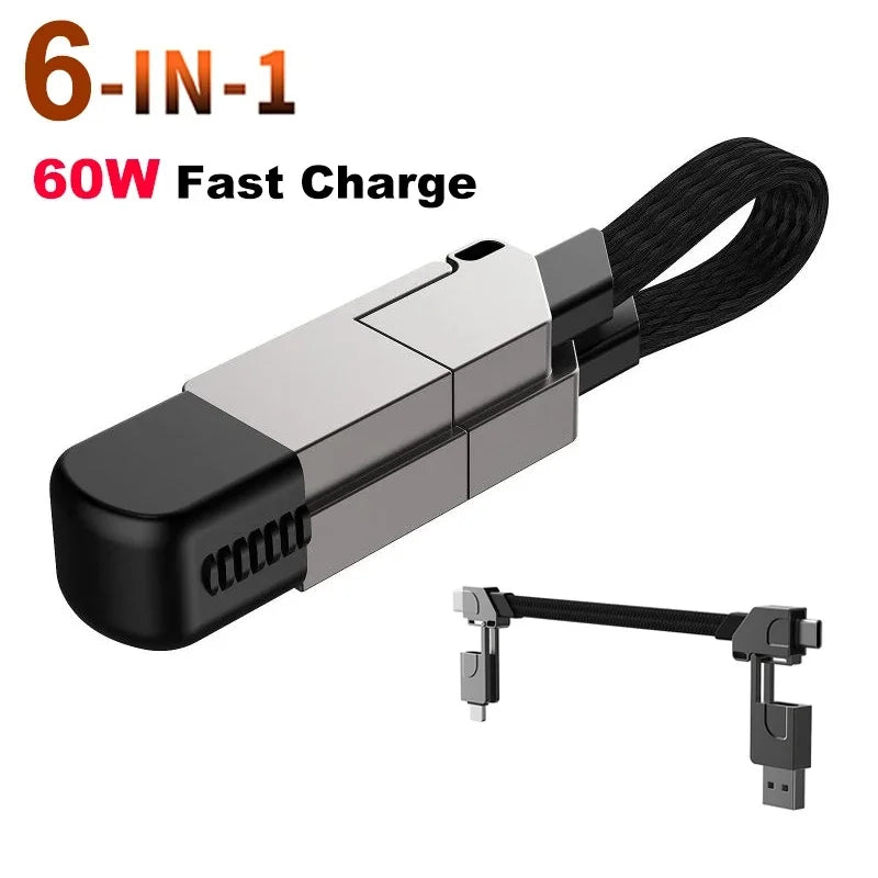 6 In 1 Multi Fast Charging Cable Keychain