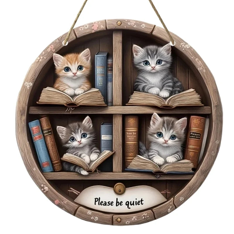 Wood Cat Hanging Decorations 2D Retro Circular