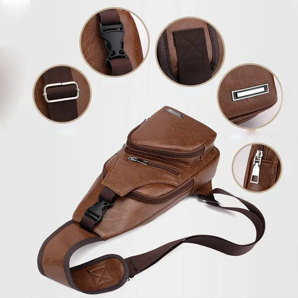 Travel Crossbody Bag - Multifunctional | Spacious and Versatile brown leather bag with adjustable strap and durable zippers for secure travel use.