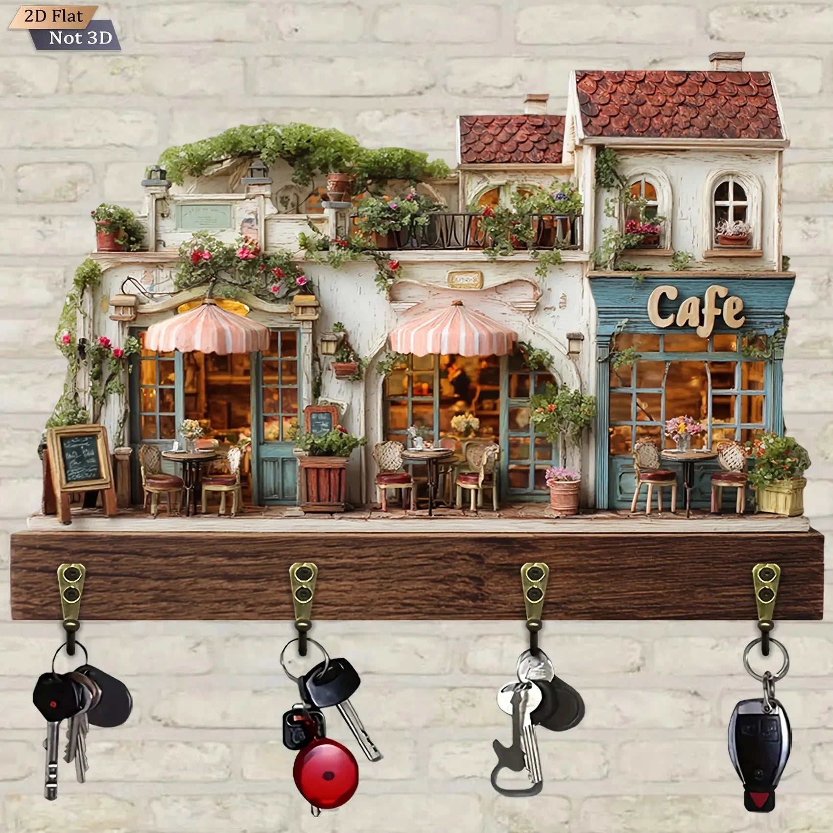 2D European-Style Coffee House Wooden Key Holder Retro