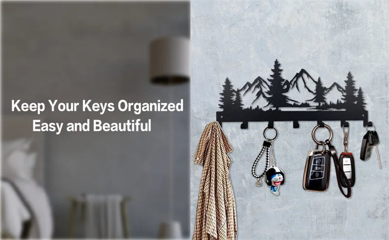 Beautiful mountain forest metal key holder