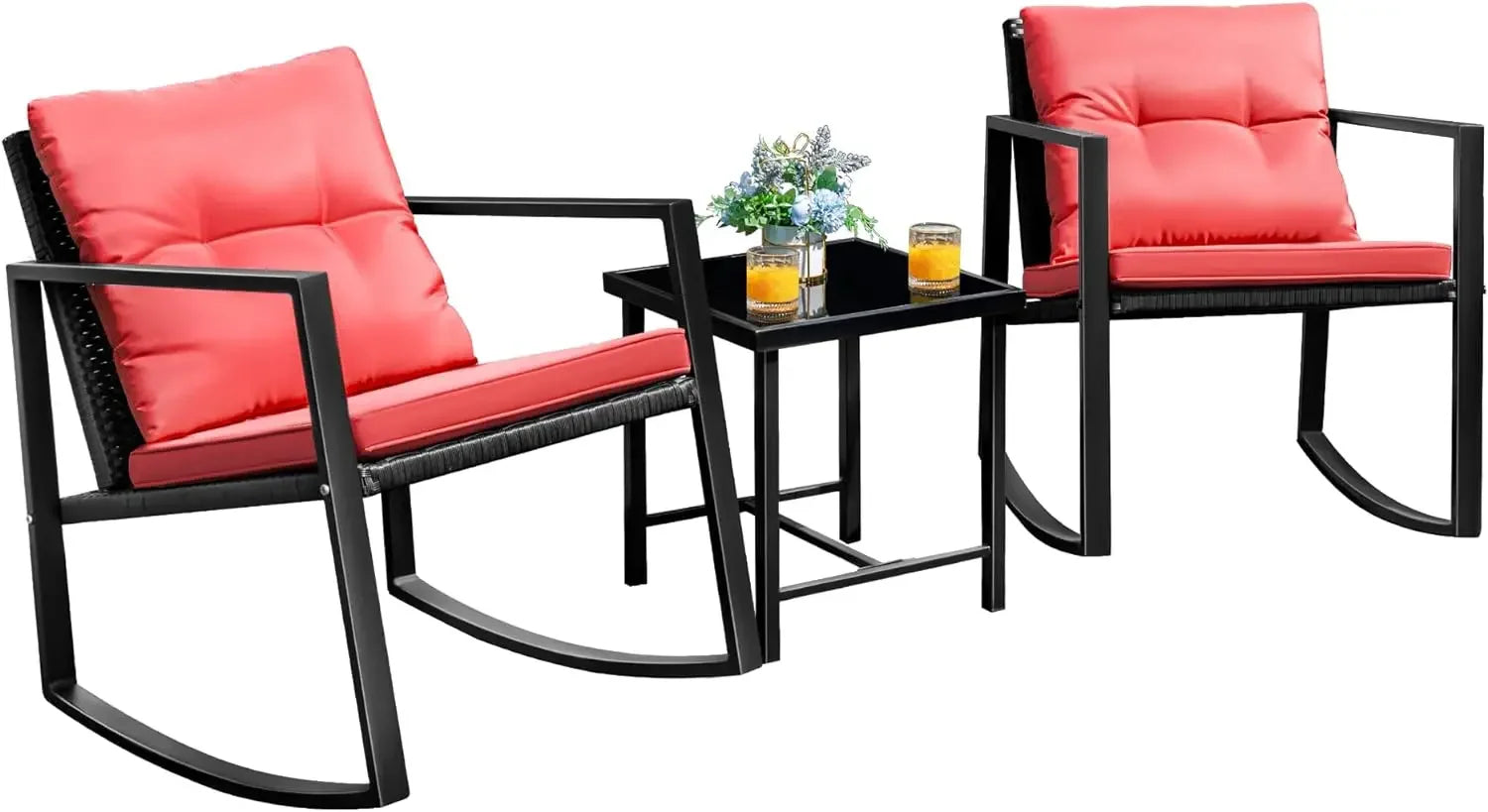 Patio Chairs 3 Piece Wicker Rocking Chair Outdoor Bistro Set -