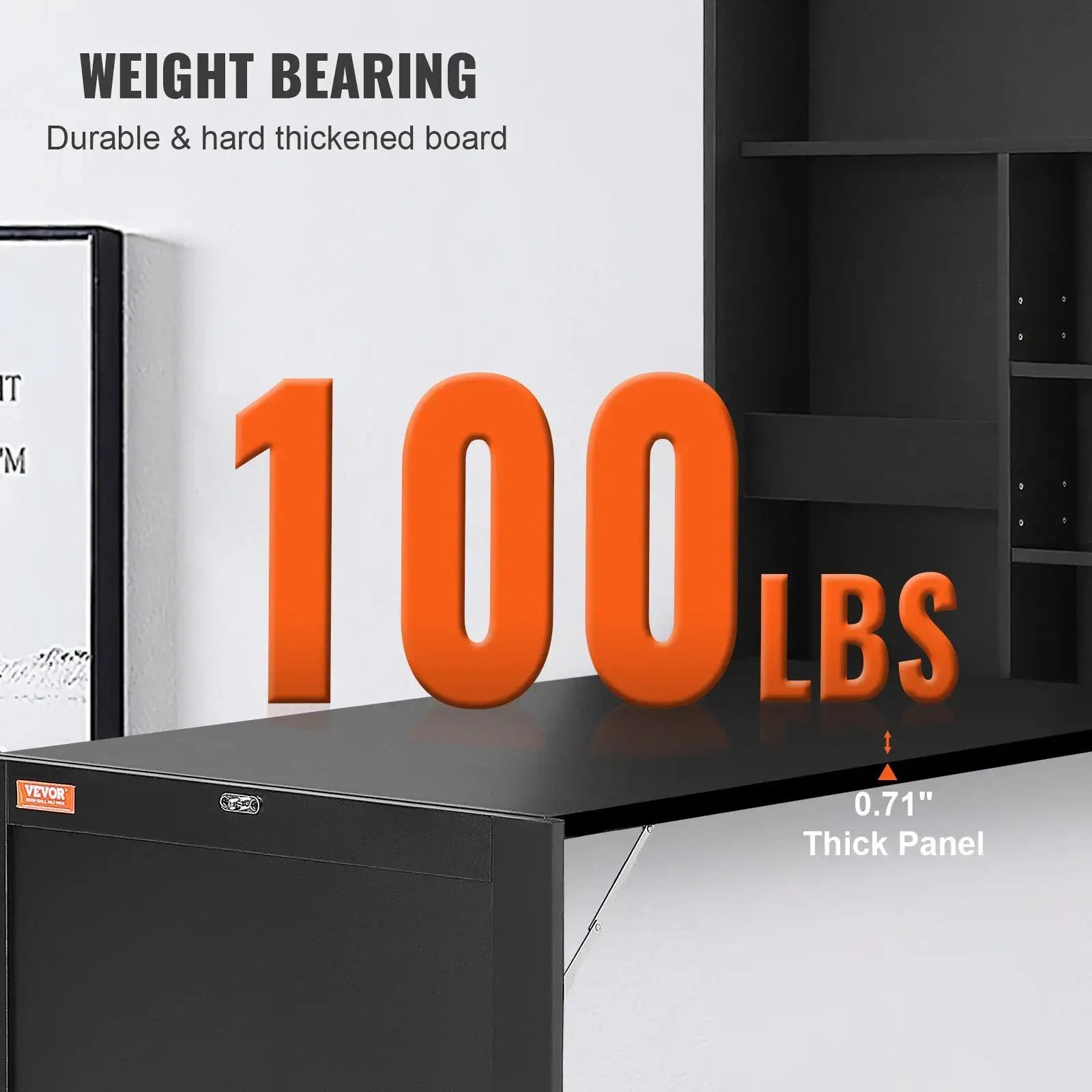 Durable Folding Wall Table supports up to 100 lbs with 0.71-inch thick panel. Strong and reliable for study, dining, or display use.