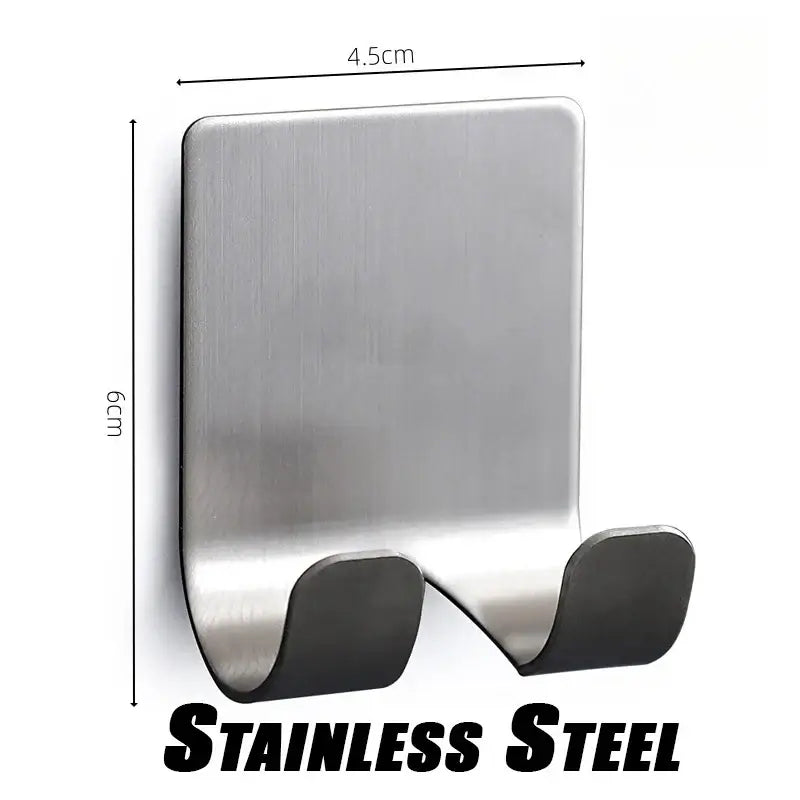 Stainless steel wall mounted razor holder with dual hooks, measuring 6cm by 4.5cm, ideal for bathroom and shower organization.