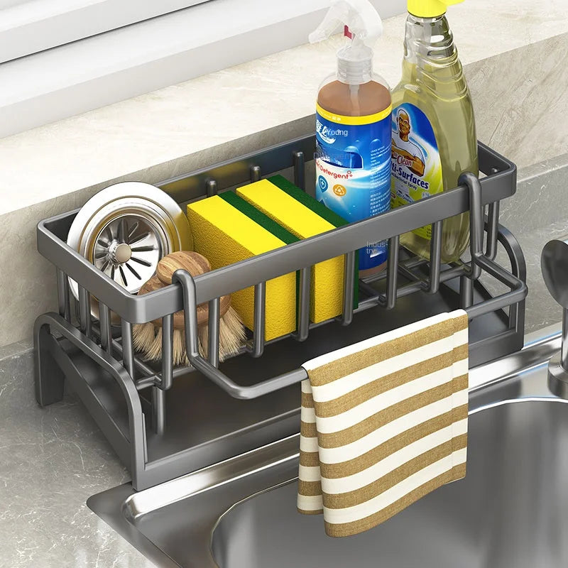 The Multi-Functional Sink Caddy Organizer, measuring 9.1" wide, is a practical solution to keep your kitchen tidy and organized. With its spacious compartments, it’s perfect for holding sponges, dish soap, scrubbers, and more.