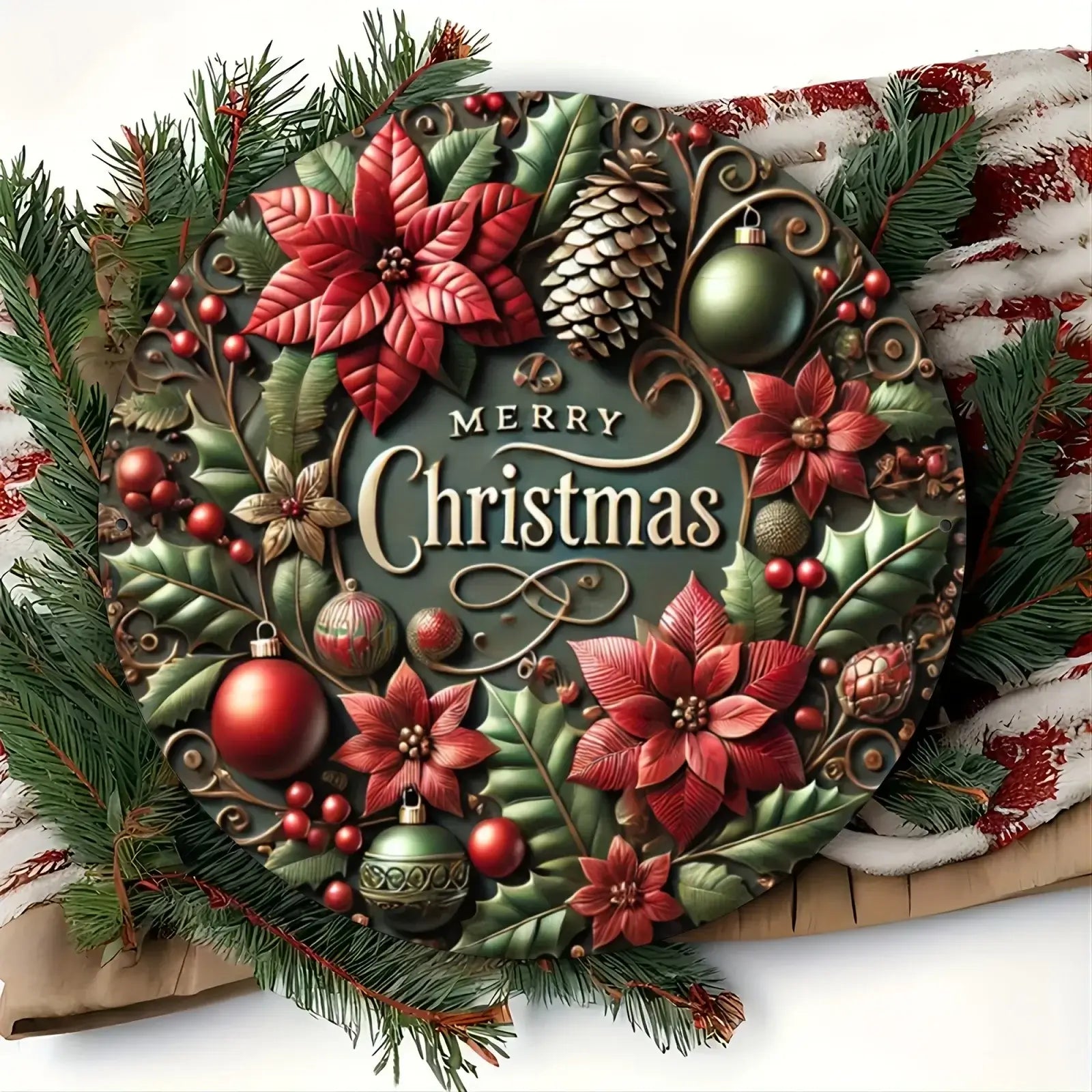 Rustic 3D Aluminum Merry Christmas Metal Sign