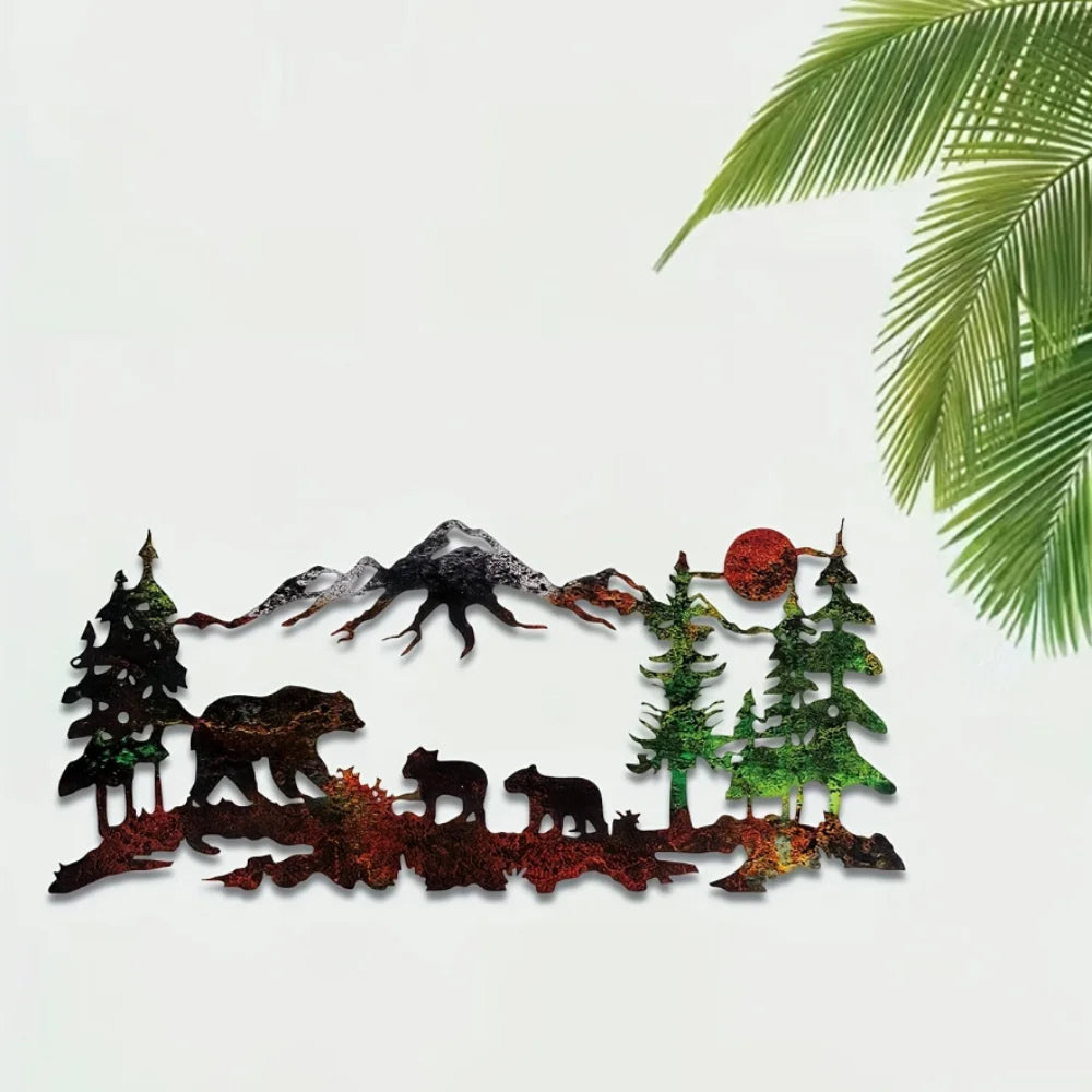1pc Metal Bear Forest Mountain Wall Decor
