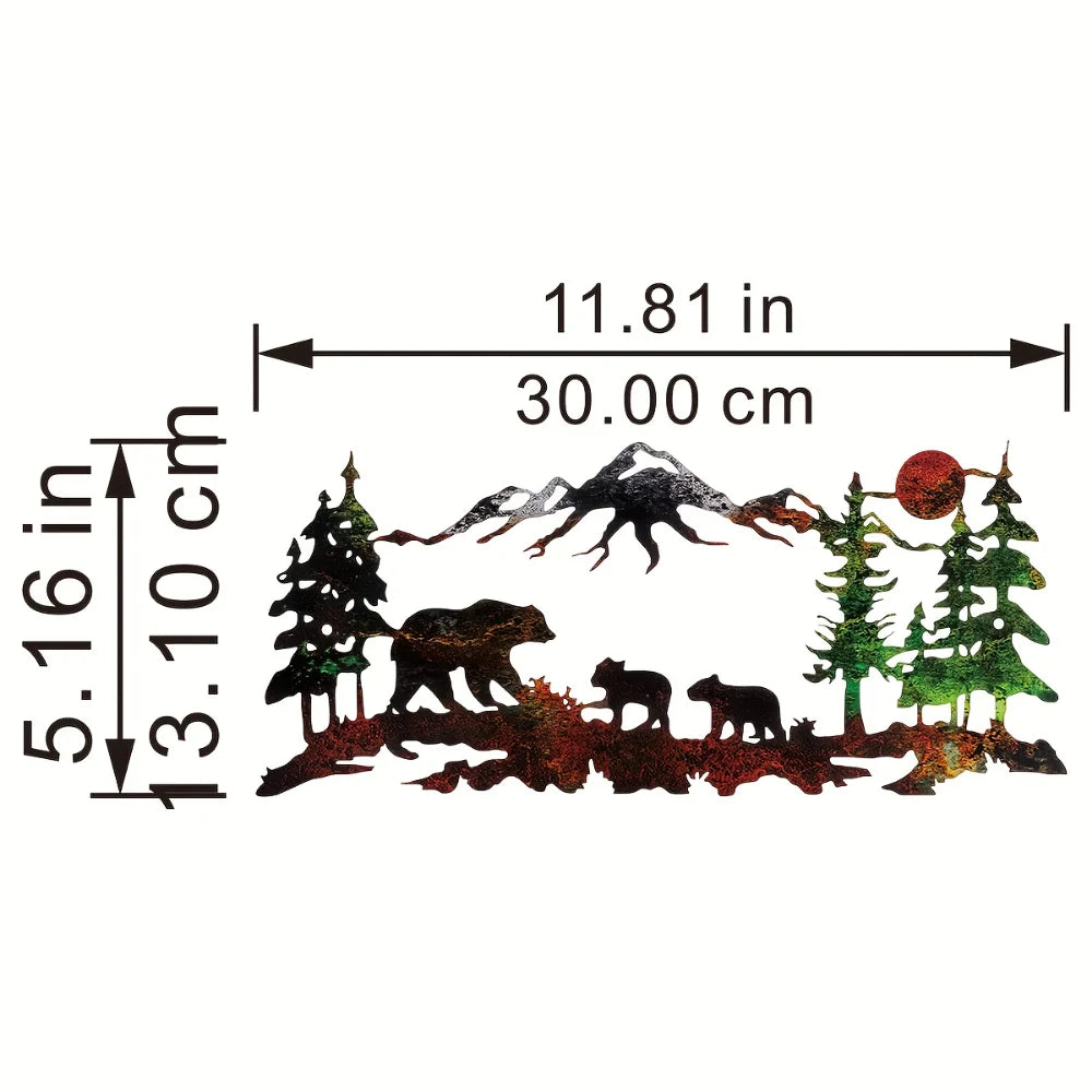 1pc Metal Bear Forest Mountain Wall Decor