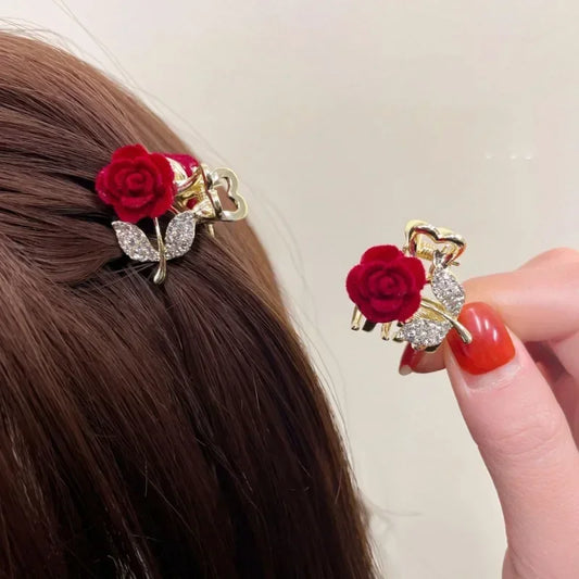 Red Rose Flower Hair Clips