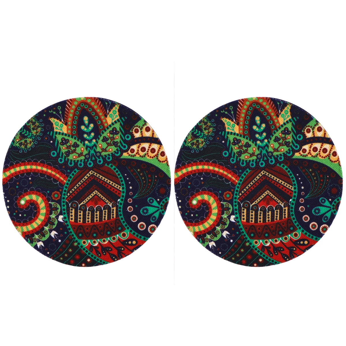 Pair of dark-toned Vintage Mandala Car Cup Mats with intricate ethnic patterns, designed for stylish and functional vehicle cup holder use.
