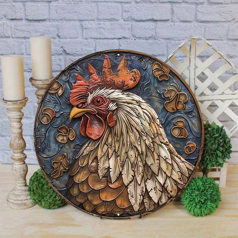 Aluminum Metal Sign 2D Flat Circular Big Rooster