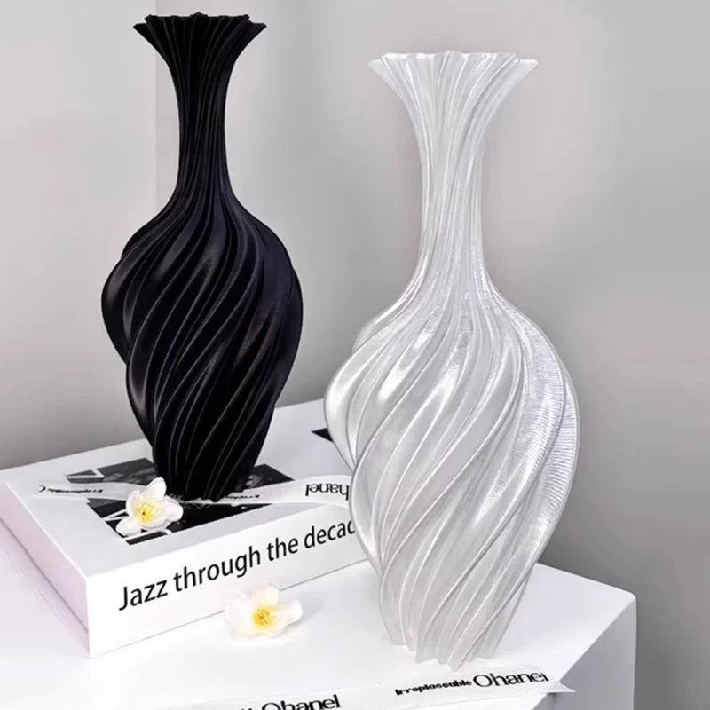 Modern Style Vase Room Decoration Plastic Flower Vase Wihte Black Flower Bottle Aesthetic Floral Arrangement Display Vase -