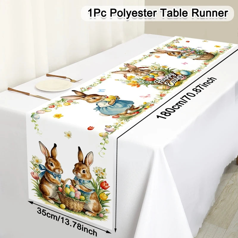 1Pc Easter Bunny and Floral Egg Table Runner