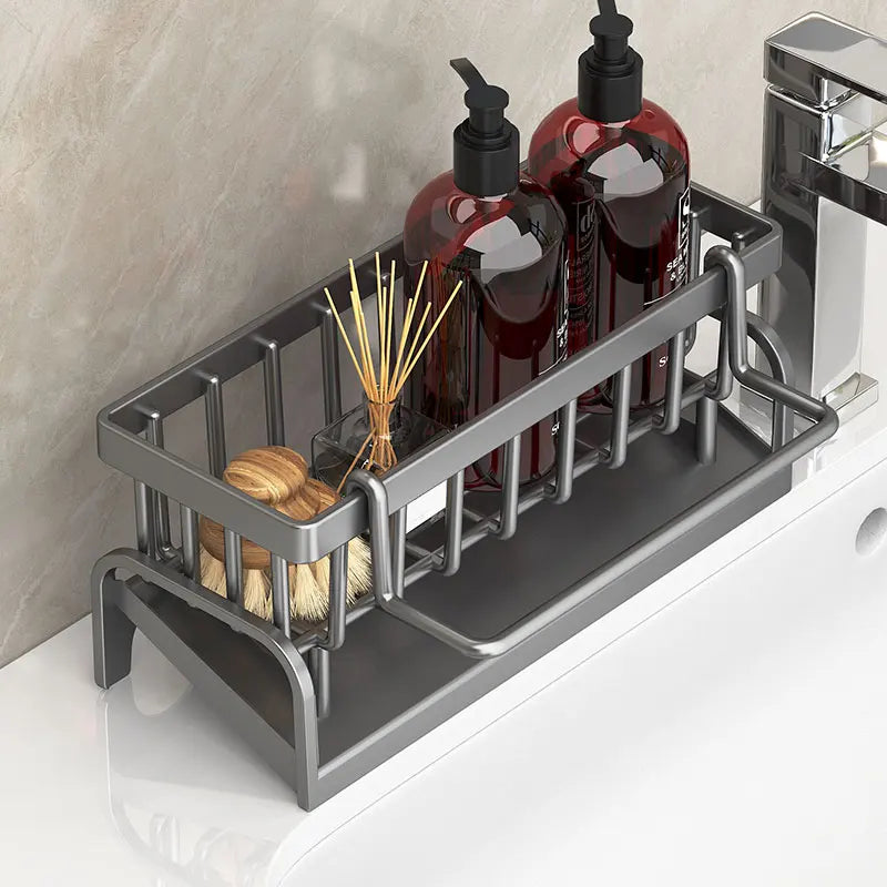 The Multi-Functional Sink Caddy Organizer, measuring 9.1" wide, is a practical solution to keep your kitchen tidy and organized. With its spacious compartments, it’s perfect for holding sponges, dish soap, scrubbers, and more.