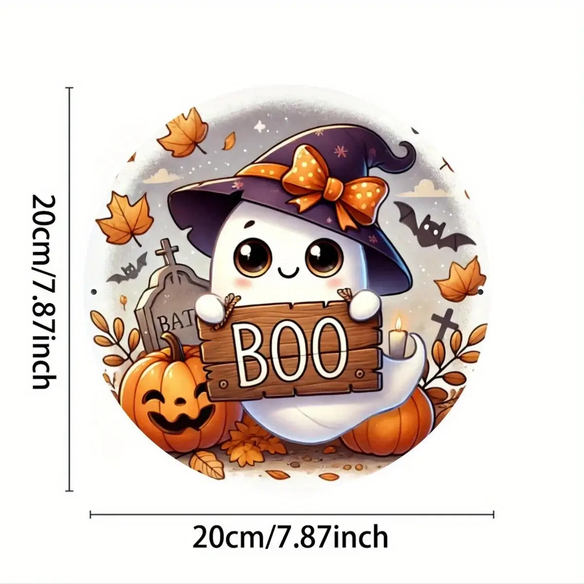 Halloween Ghost "BOO" Round Metal Sign