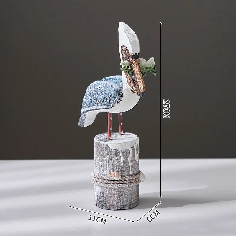 Wooden Seagull Nautical Beach Figurine Ornaments Mediterranean Style