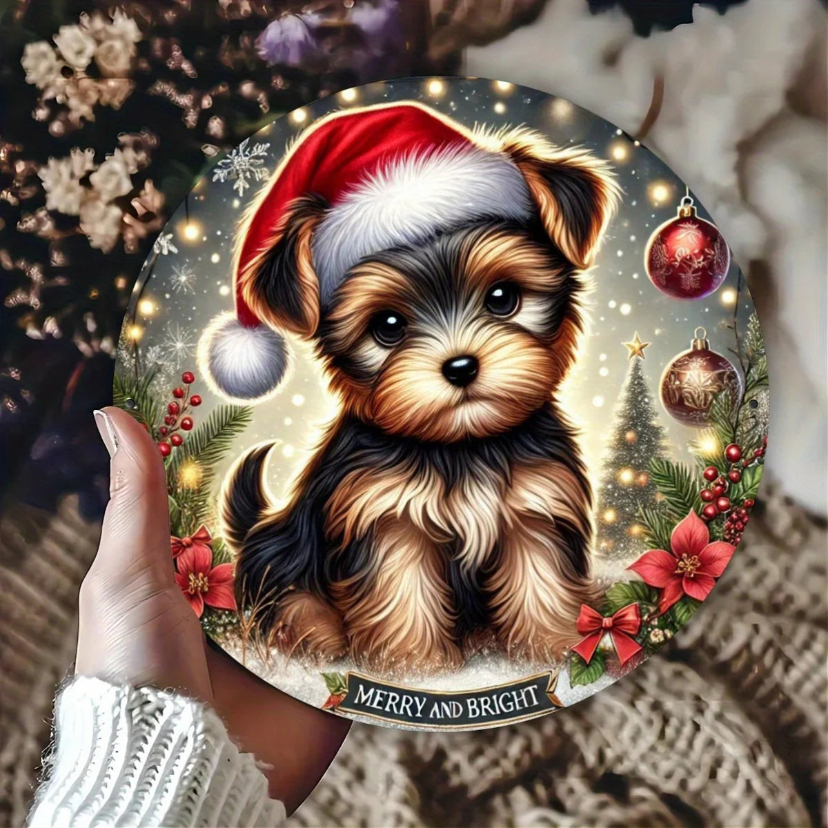 Yorkshire Terrier Christmas Hat- Metal Sign