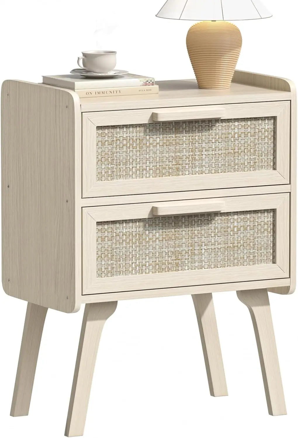 Set of 2, Rattan Nightstands with 2 Drawers