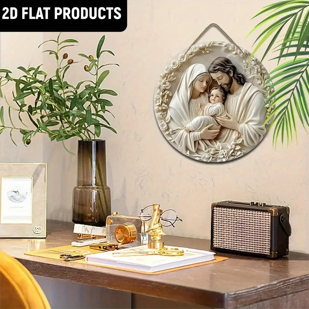 Classic Wooden Nativity Wall Hanging displayed in a home office setting, showcasing its versatility as seasonal decor for indoor spaces.