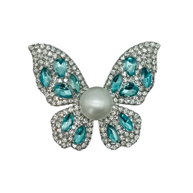 Blue rhinestone butterfly shoe charm with pearl center from Insect Shoe Charms - Personalized Bling for Shoes.