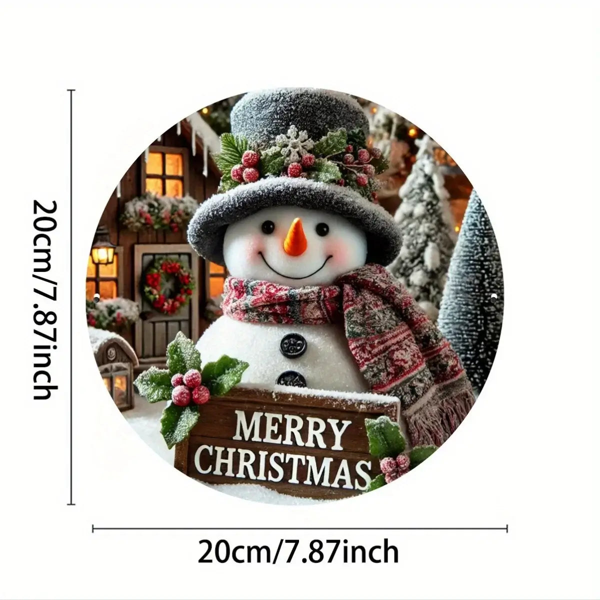 Festive 7.8" Round Metal Sign Snowman