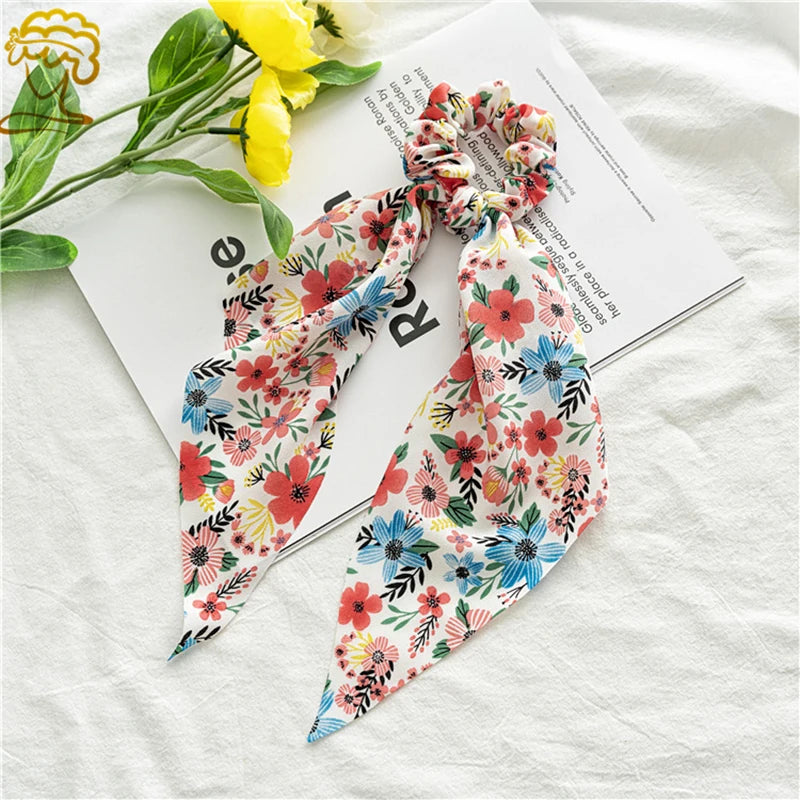 Fashion Print Bow Scrunchies Hair Ribbon