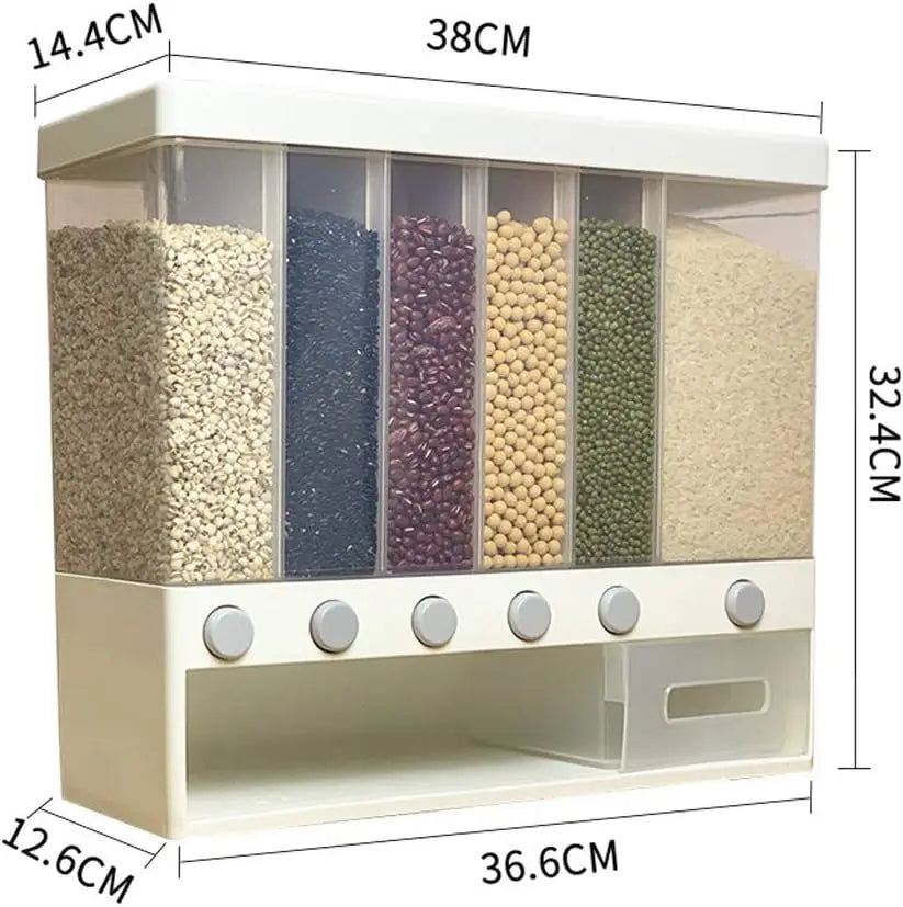 Large Capacity 6-Grid Storage Dry Food Dispenser