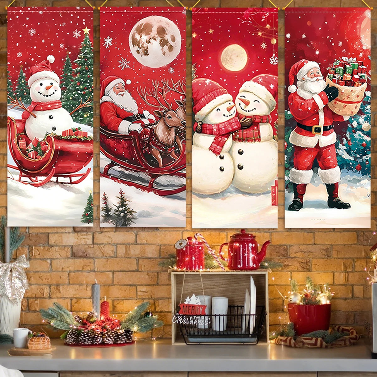 The Christmas hanging flag decor is a cheerful and eye-catching addition to your holiday decorations. Featuring vibrant Christmas-themed designs such as Santa, snowmen, or festive greetings.