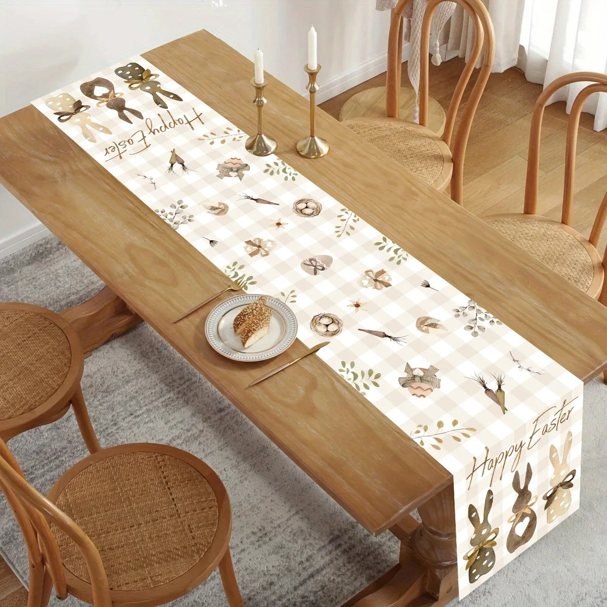 1Pc Easter Bunny and Floral Egg Table Runner