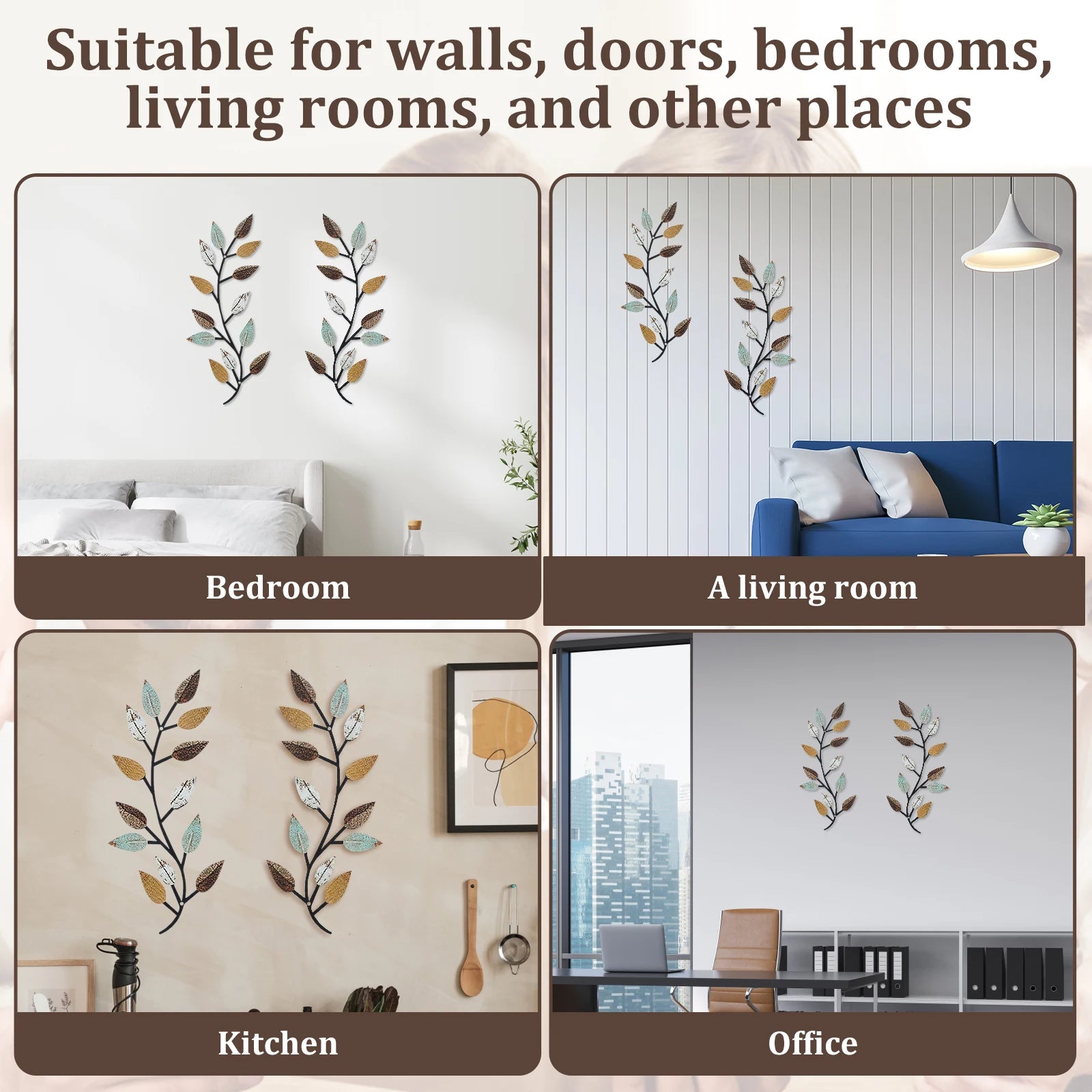 2Pcs Metal Tree Leaf Wall Decor