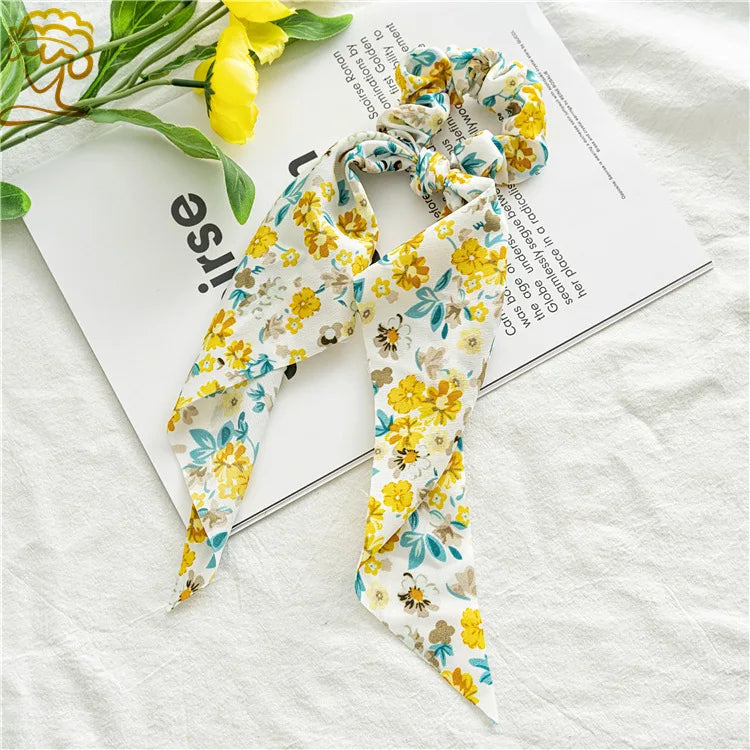 Fashion Print Bow Scrunchies Hair Ribbon