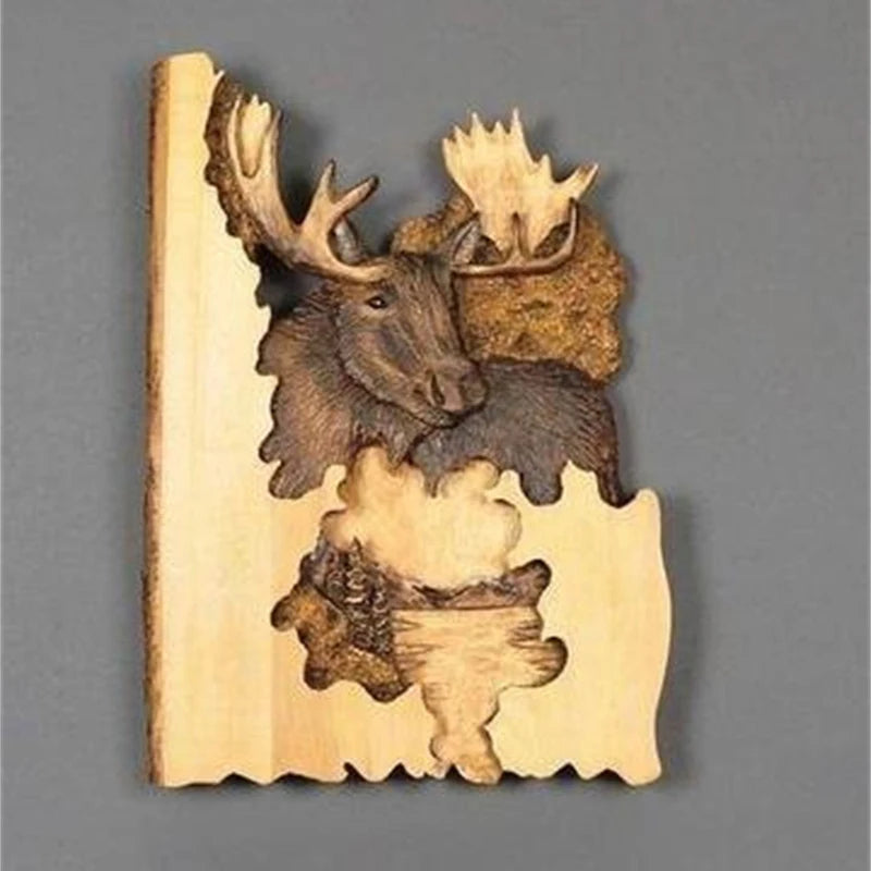 Flat Animal Handcraft Wall Hanging Sculpture Wooden