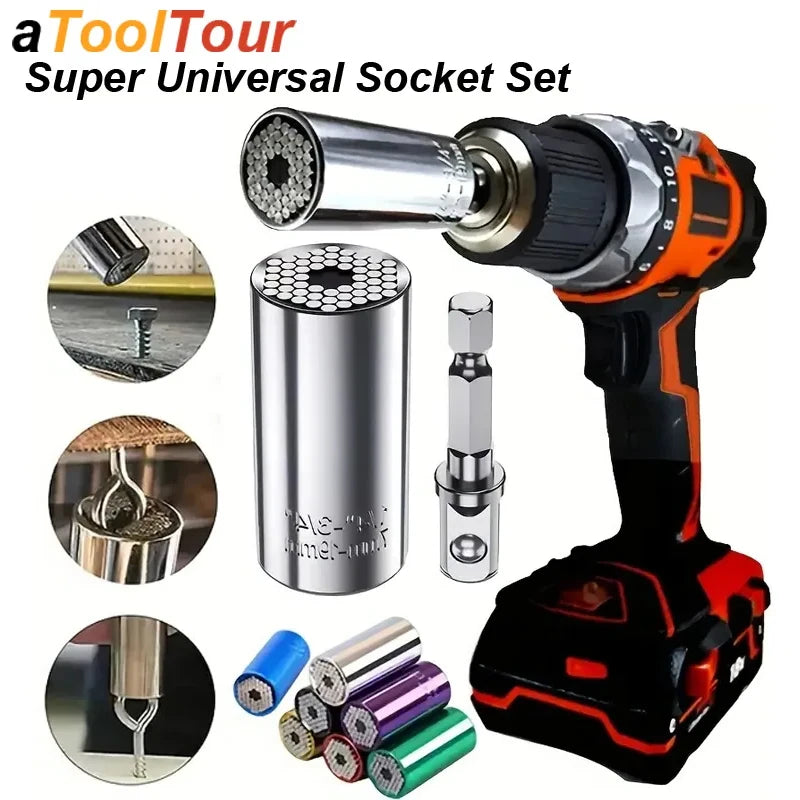 Universal Socket Wrench Torque Head Set Ratchet Super Sleeve Hand Power Tool Drill Adapter Multifunctional