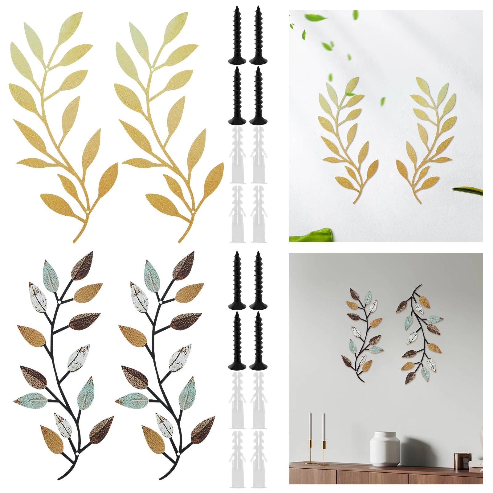 2Pcs Metal Tree Leaf Wall Decor