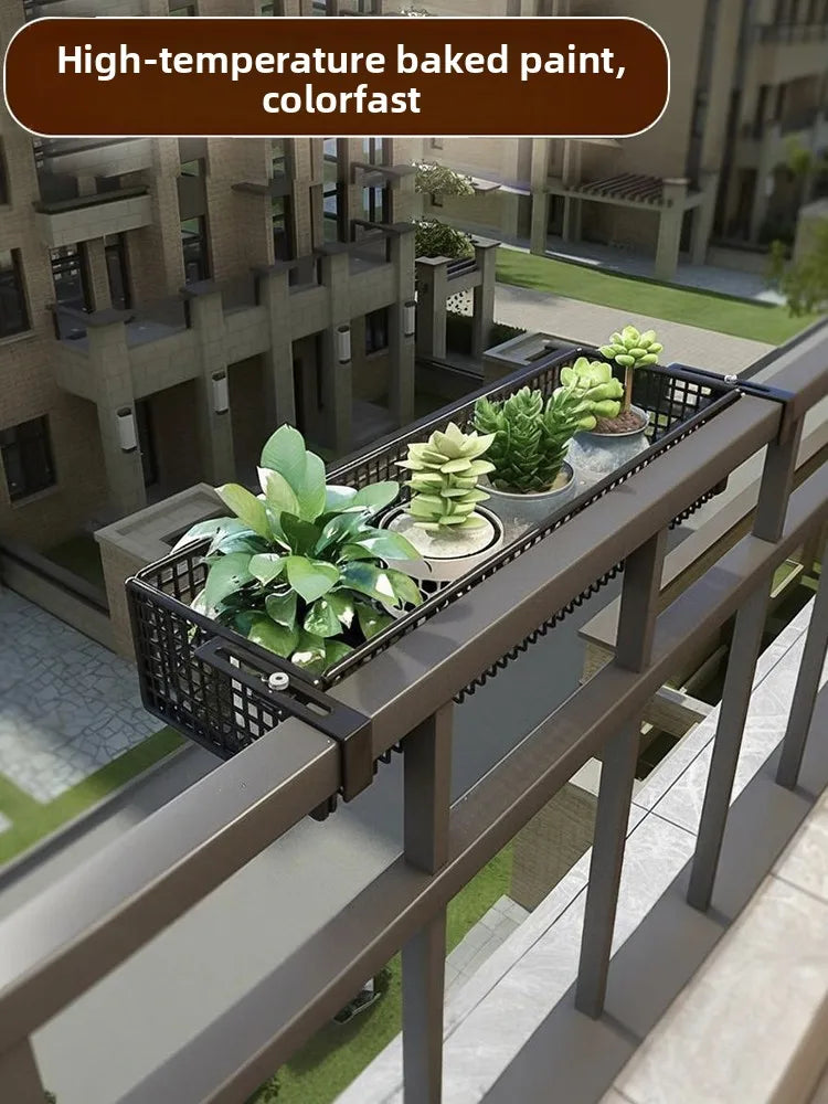 Durable Balcony Plant Stand Windowsill with high-temperature baked paint finish. Rust-resistant and perfect for balconies or patios.