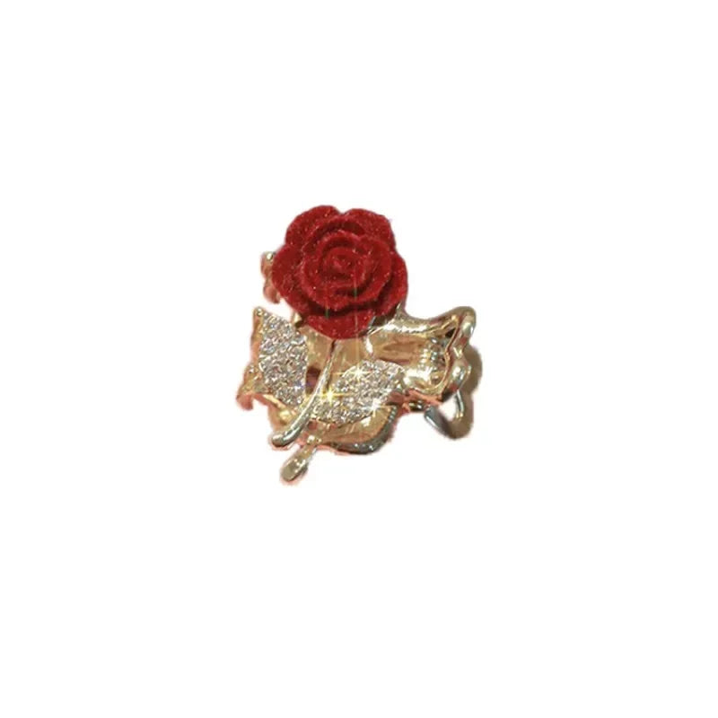 Red Rose Flower Hair Clips