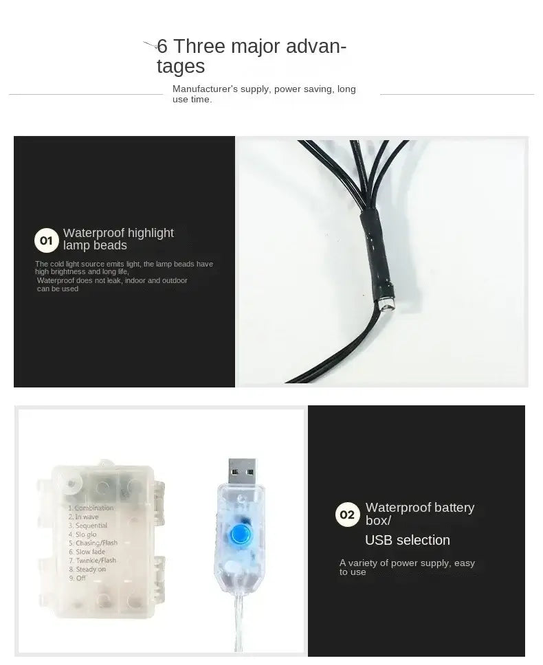 Thick copper wire detail of Halloween Ghost LED Light String, allowing flexible shaping for spider web design.