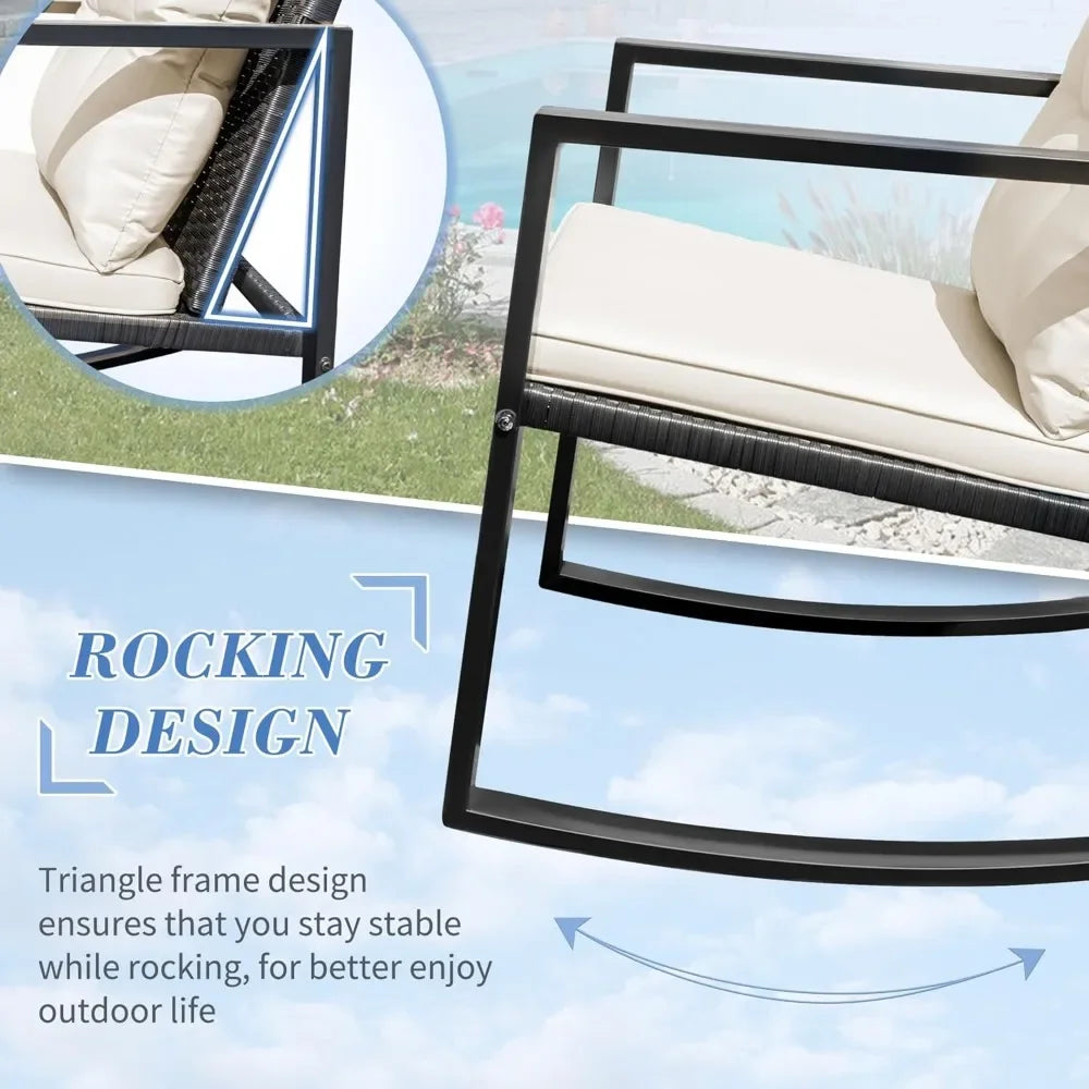 Patio Chairs 3 Piece Wicker Rocking Chair Outdoor Bistro Set -