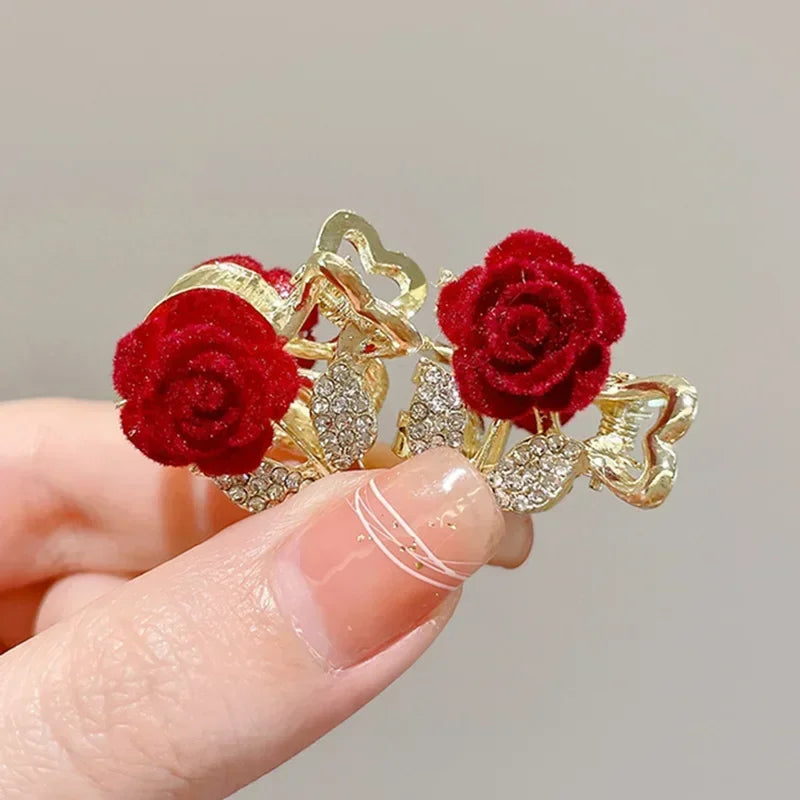 Red Rose Flower Hair Clips