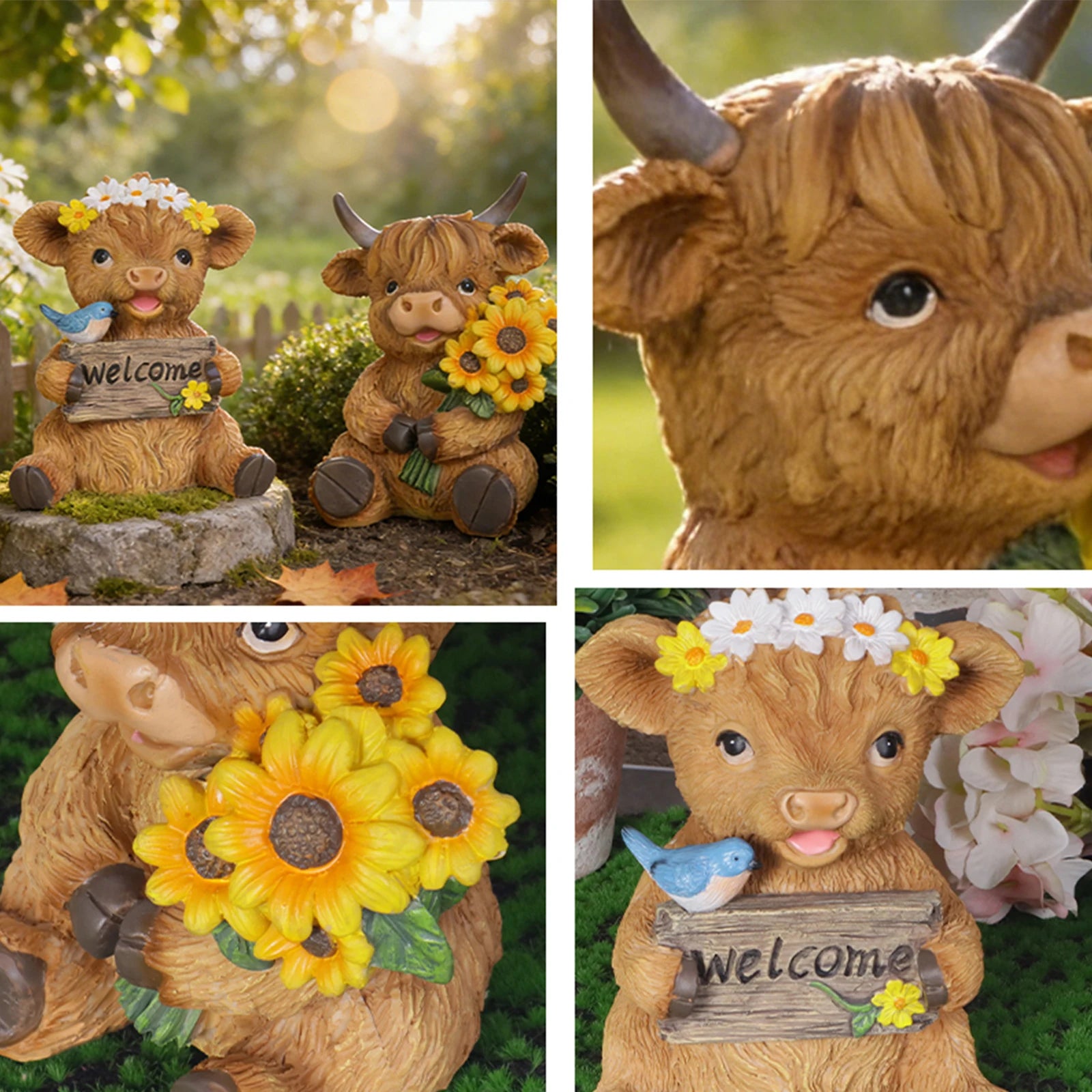 Highland Cow Sculpture Adorable Resin Animal