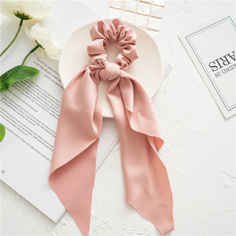 Fashion Bow Satin Long Ribbon Ponytail Scarf