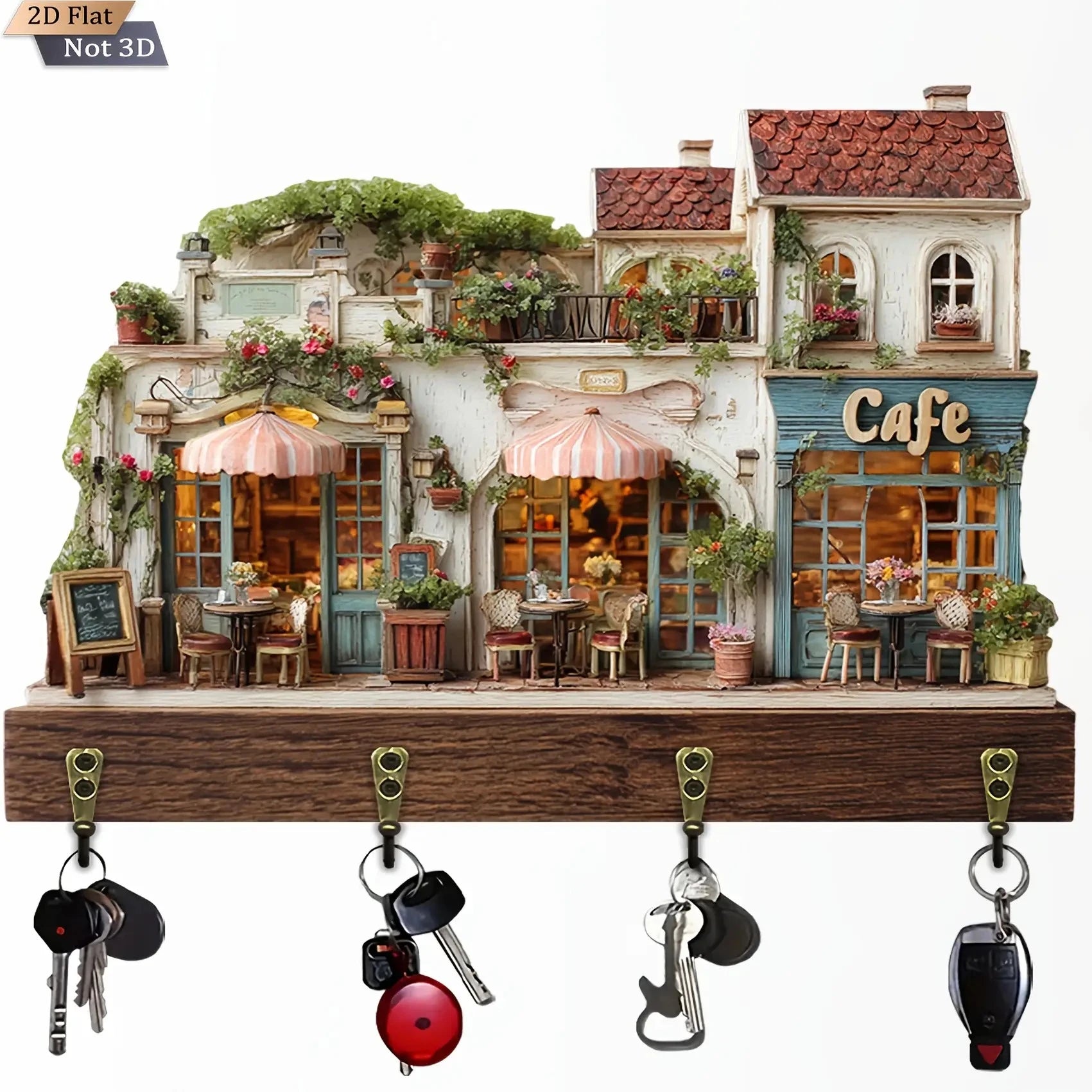 2D European-Style Coffee House Wooden Key Holder Retro