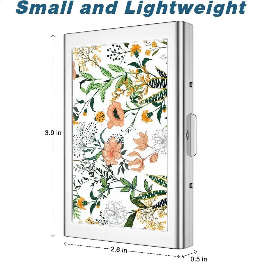 Unisex Slim Metal Credit Card Holder RFID Blocking Mini Wallet with White Flower Design Hard Case
