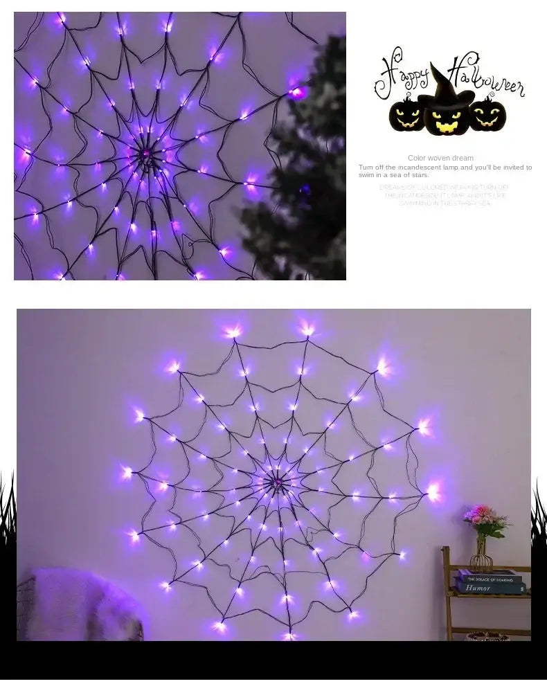 Large black spider prop with red eyes, complements Halloween Ghost LED Light String for realistic spooky decoration.